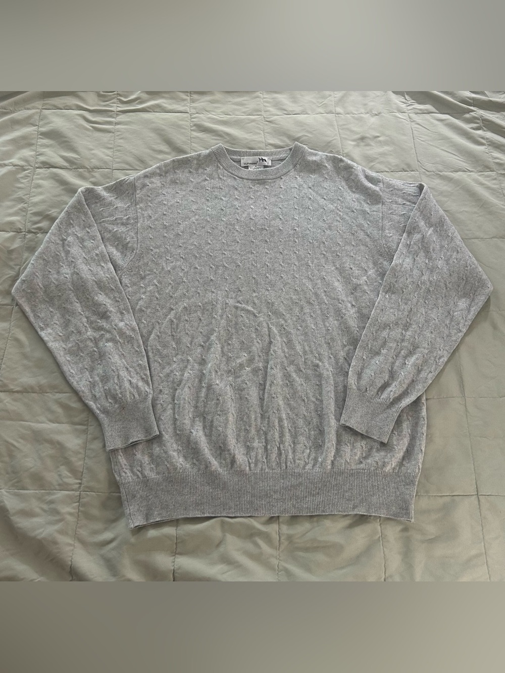 Ilevrieri Cashmere and Silk Classic Gray Cable Knit Crewneck Men Sweater Medium